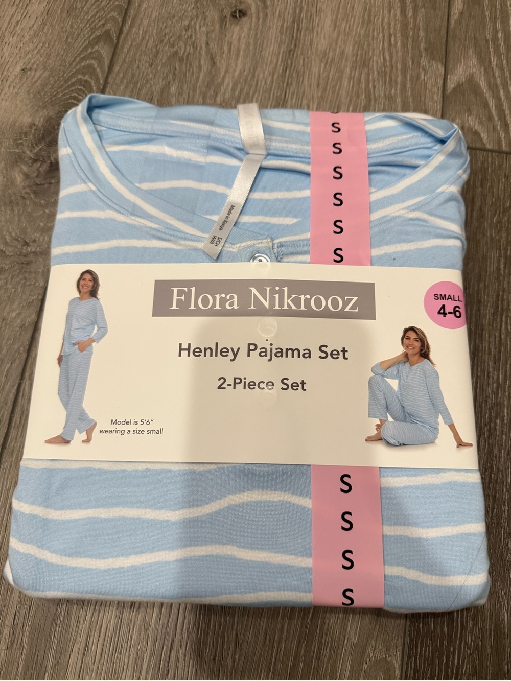 New Flora Nikrooz Women’s Henley Pajama Set - Light Blue Stripe (SMALL)